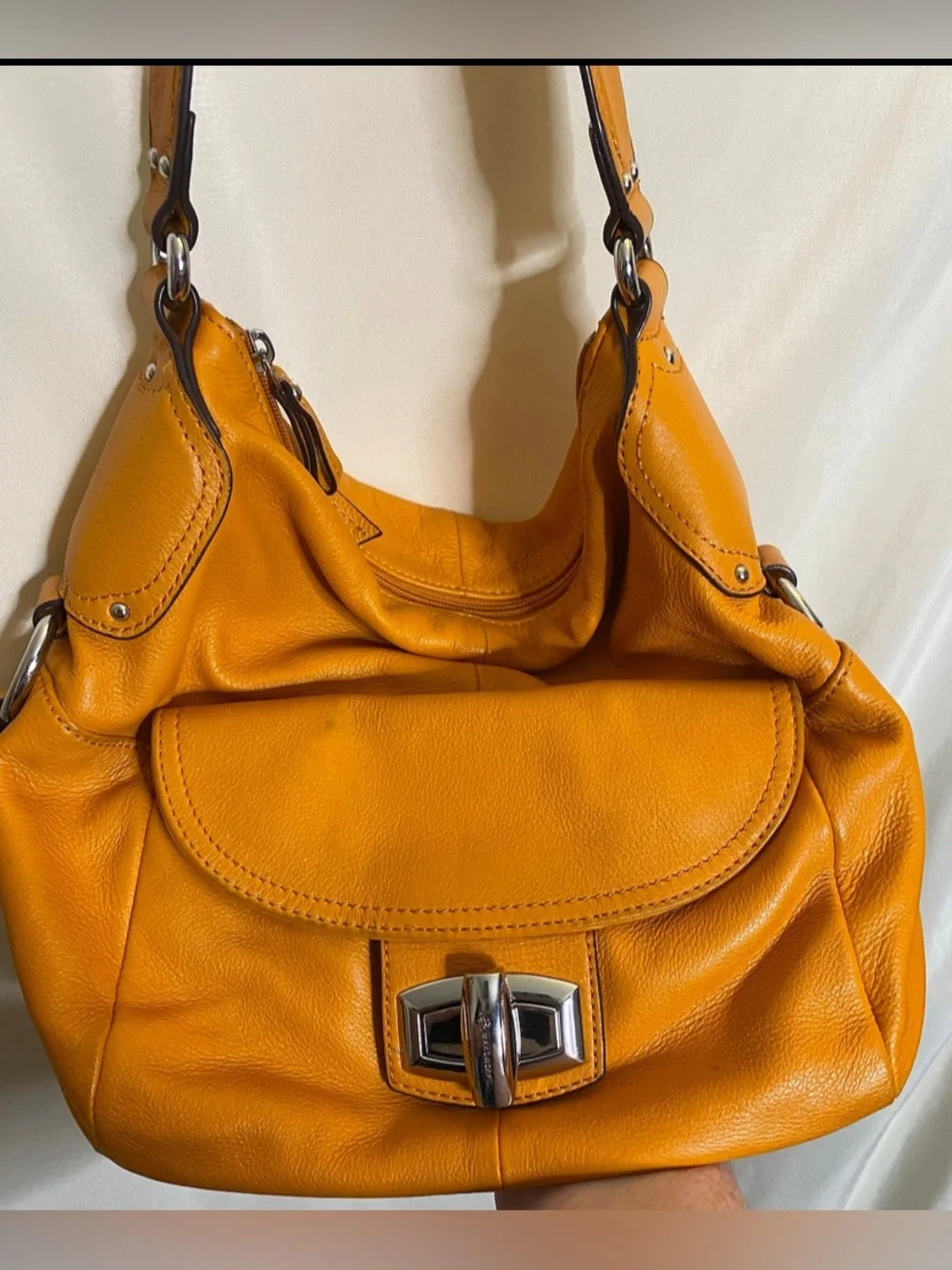 B. Makowsky Genuine Leather Ashton Orange Citrus Hobo Bag
